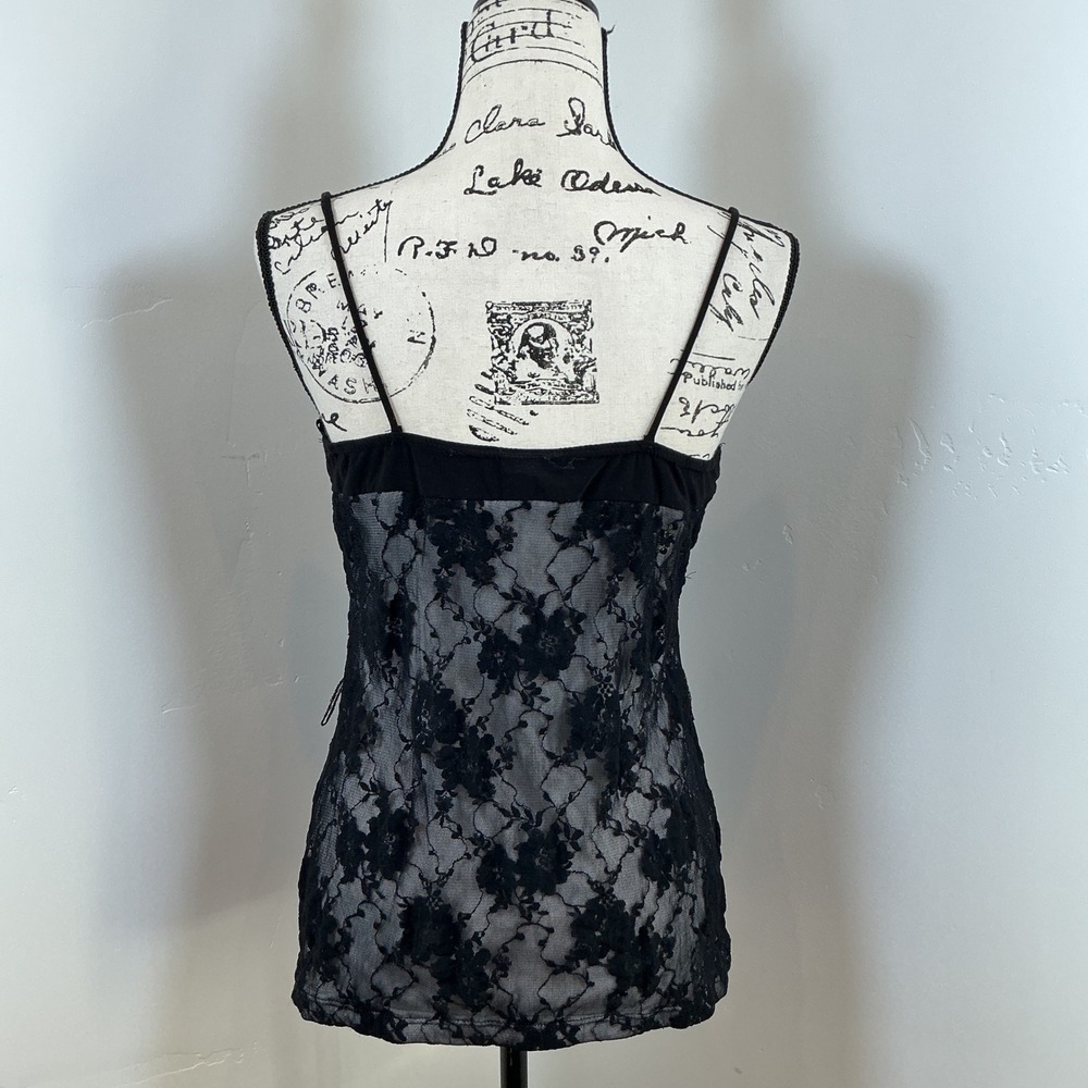 Black Lace Sheer Tank Top – Floral Mesh Overlay – Size Large – Vanity - Picture 3 of 4